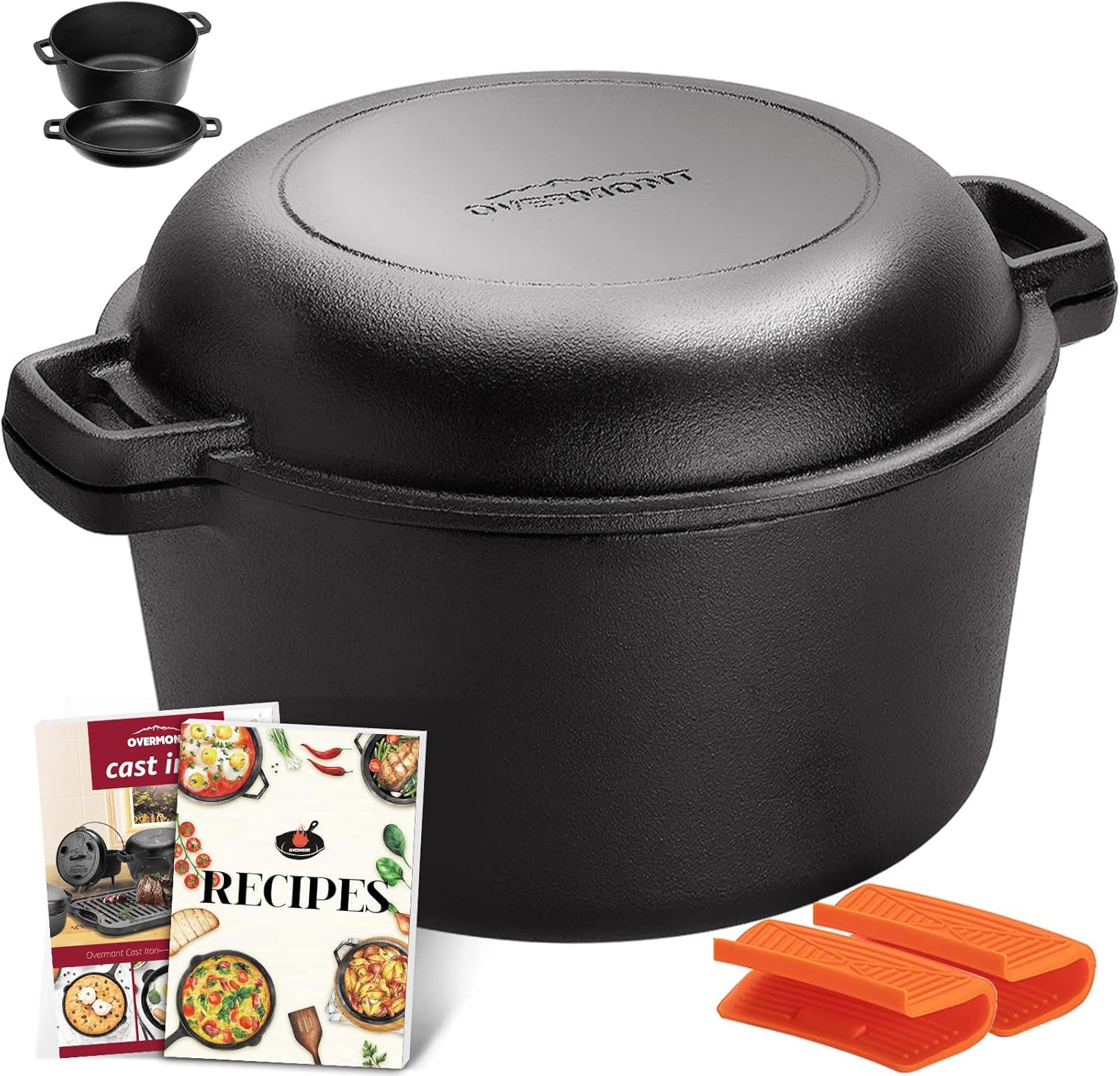 Overmont 5 Qt Pre-Seasoned Cast Iron Dutch Oven & Skillet