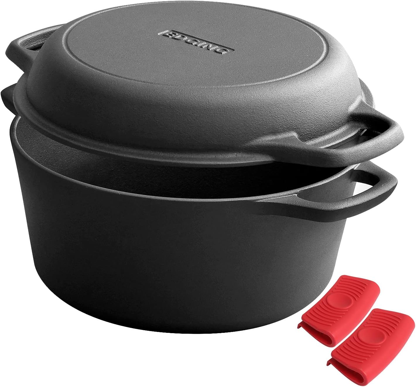 2-in-1 Pre-Seasoned Cast Iron Dutch Oven with Skillet Lid