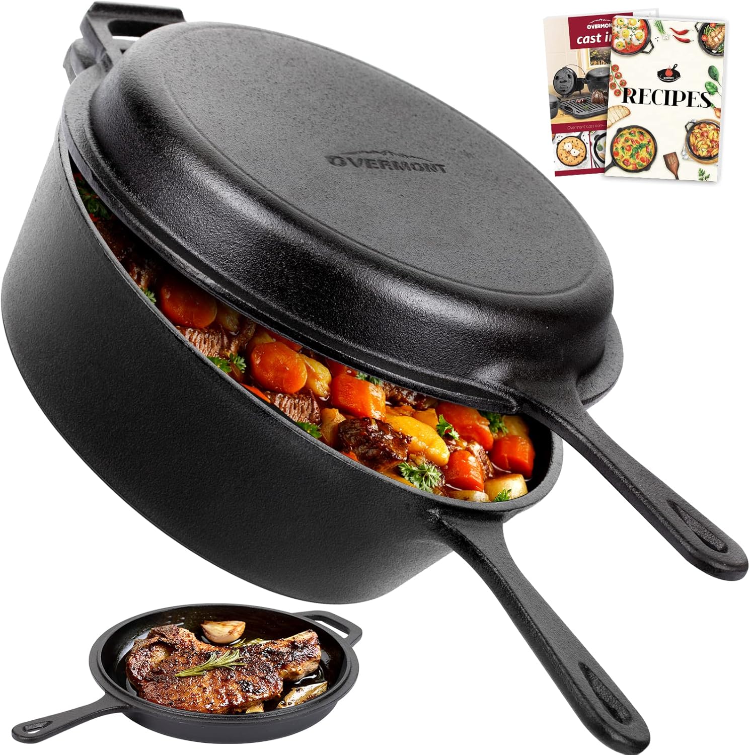 Overmont 3.2QT Cast Iron Dutch Oven & Skillet Set