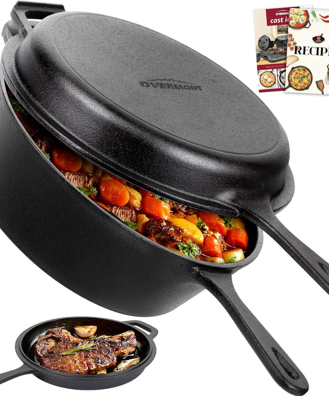 Overmont 3.2QT Cast Iron Dutch Oven & Skillet Set