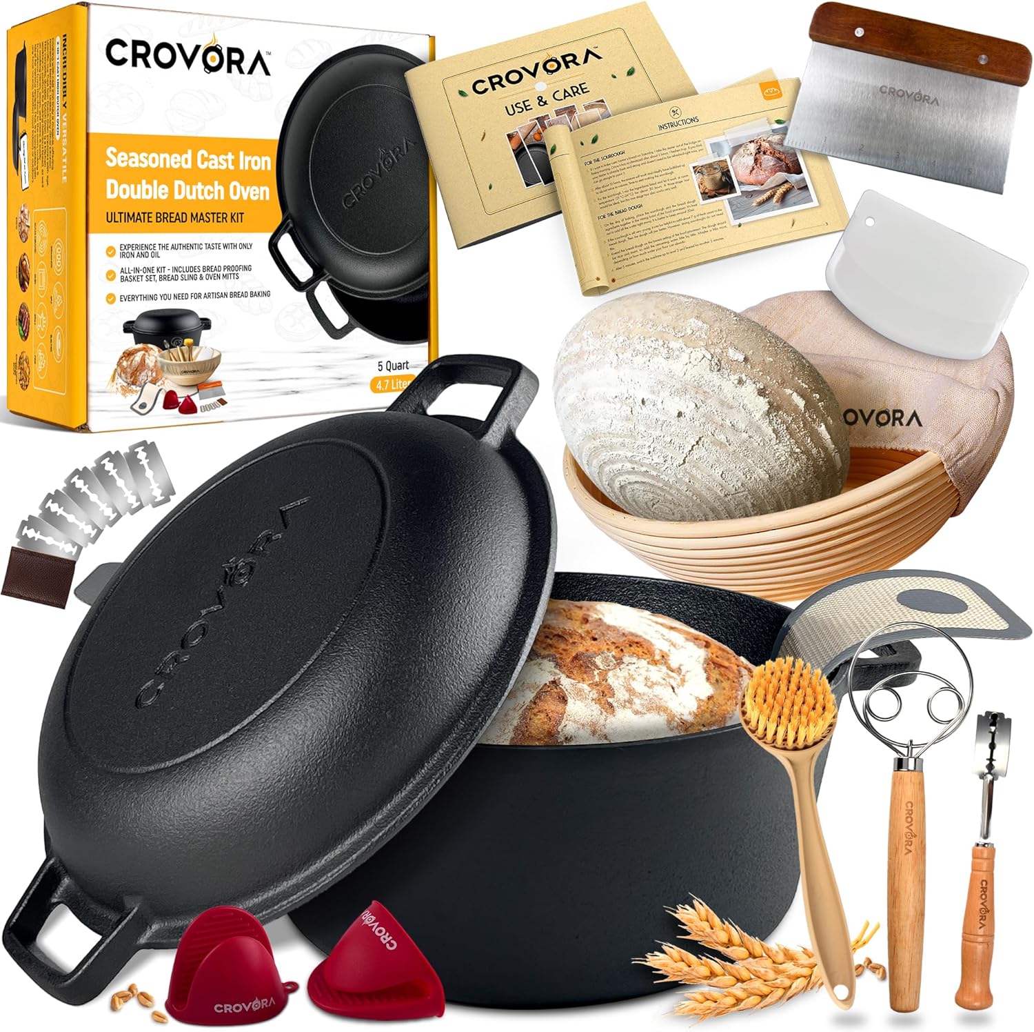 Pre-Seasoned Cast Iron Dutch Oven Bread Baking Kit